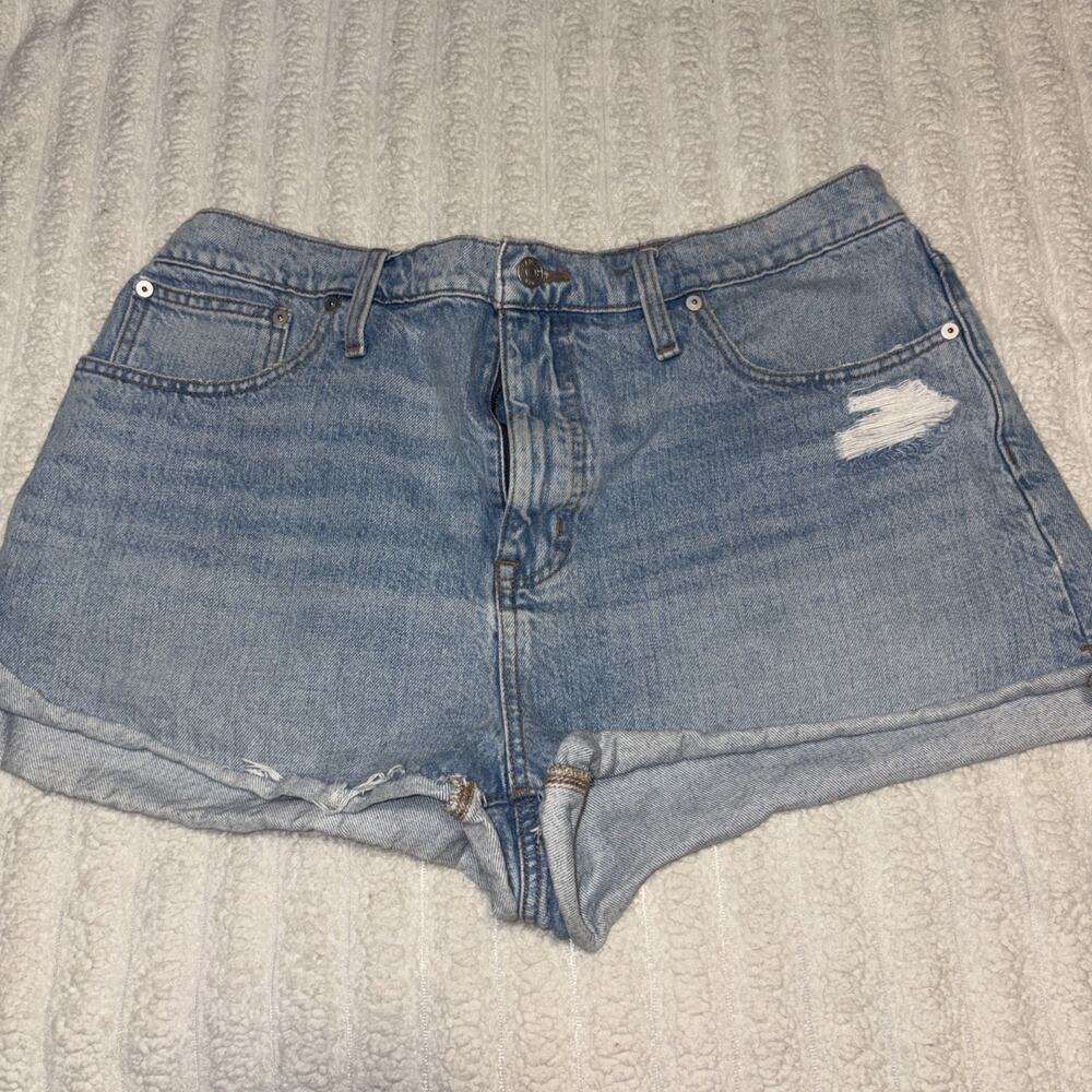 Madewell Jean Shorts The Momjean Size 32 High Rise Denim Distressed Cutoff 1679